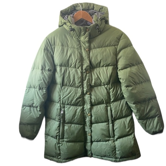 L.L. Bean Jackets & Blazers - LL Bean Down Puffer Jacket Coat Goose Down Winter Parka Zip Hood Green Gorpcore